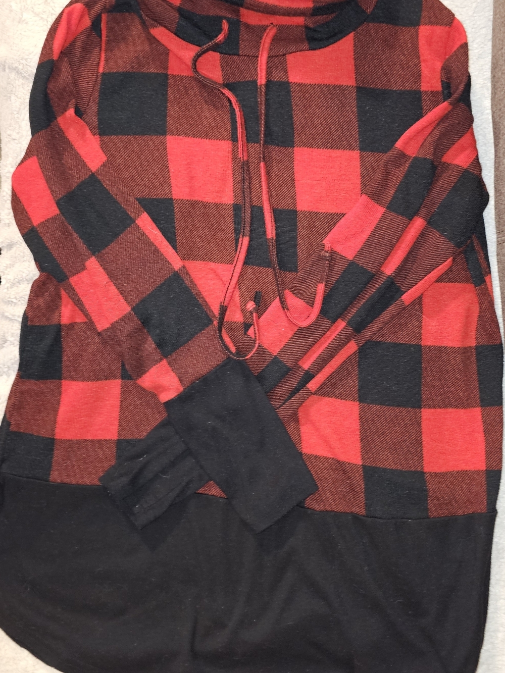 Red and Black Buffalo Check Cowl Neck Sweater Women's Size XL - Picture 4 of 8
